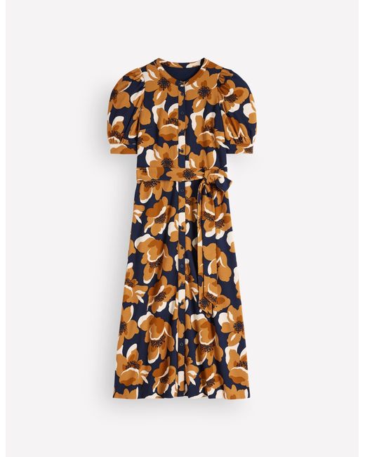 Boden Blue Puff Sleeve Ponte Shirt Dress
