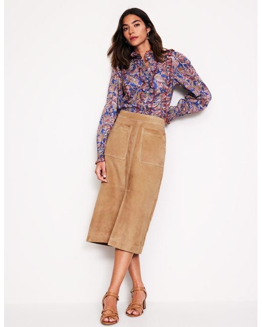 Boden Natural Aline Suede Midi Skirt