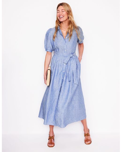 Boden Blue Alexa Linen Maxi Shirt Dress