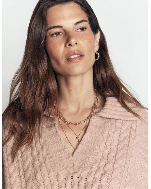 Boden Natural Collared Cable Knit Sweater