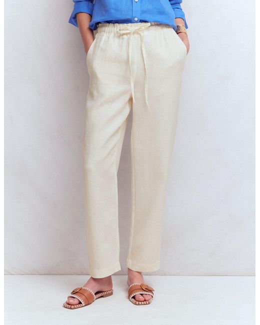 Boden Blue Islington Linen Crop Trousers