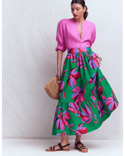 Boden Green Abigail Poplin Maxi Skirt