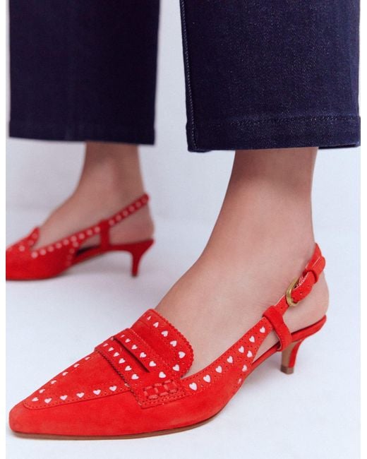 Boden Red Brogue Slingback Kitten Heel