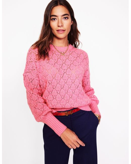 Boden Pink Chunky Pointelle Jumper