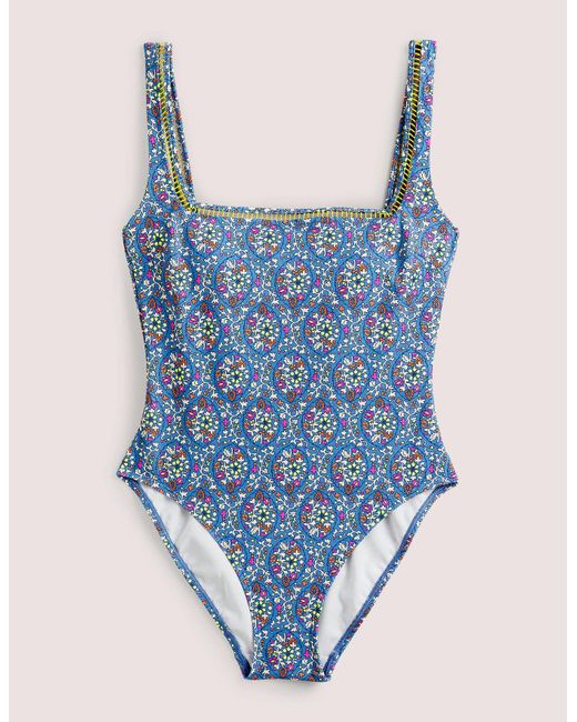 Boden Square Neck Detail Swimsuit Riviera in Blue | Lyst