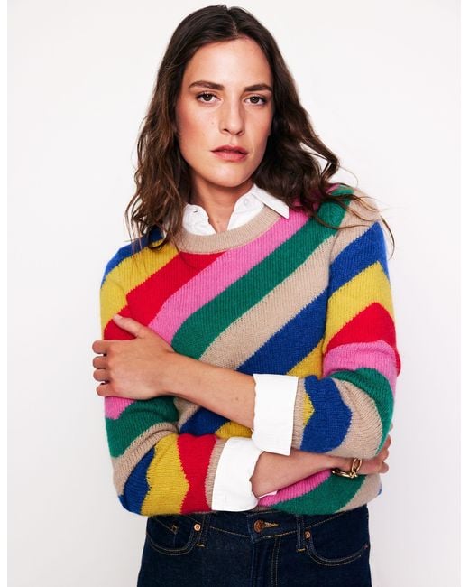 Boden Green Fluffy Diagonal Stripe Sweater