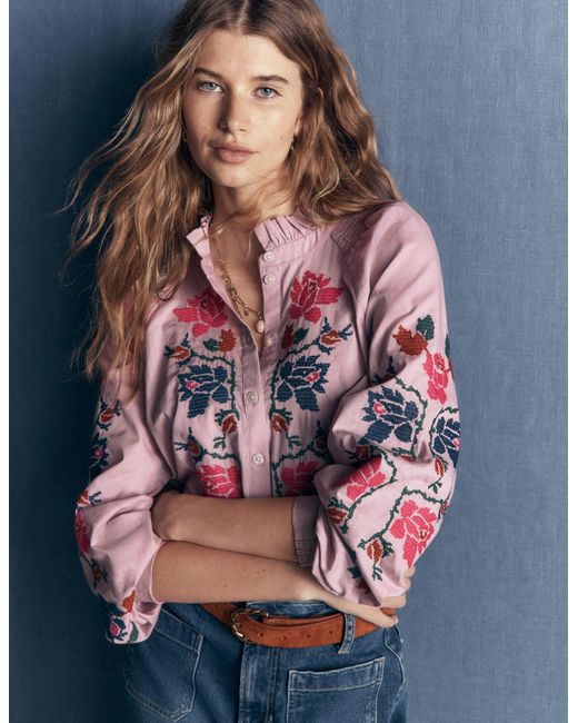 Boden Pink Erica Cotton Frill Top