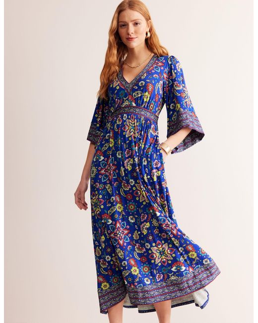 Robe Longue Façon Kimono Maya En Jersey- Whales Boden en coloris Blue