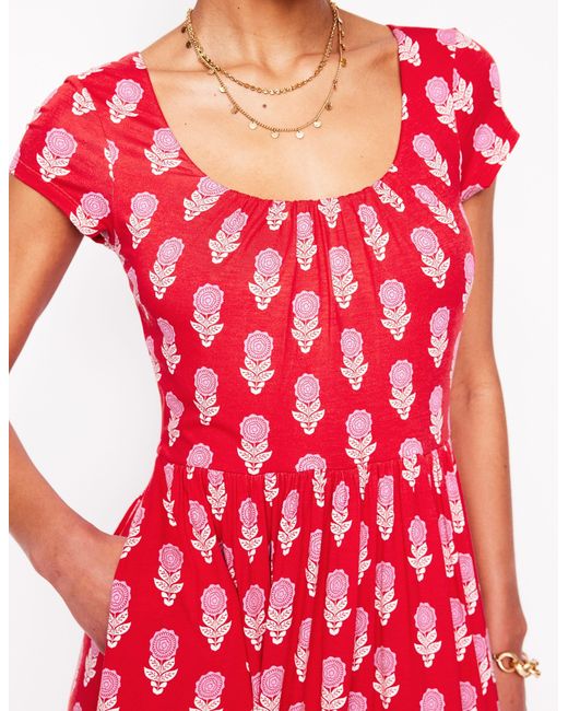 Boden Red Samantha Scoop Jersey Dress Paradise, Vine