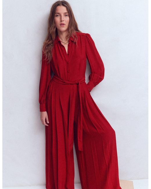 Boden Red Button Up Palazzo Jumpsuit