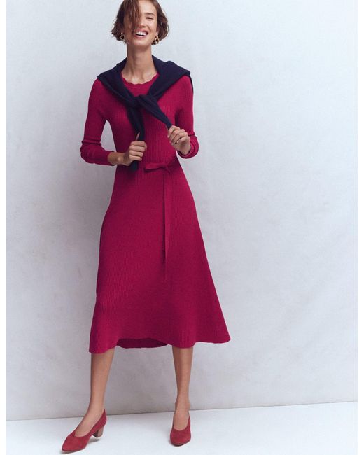 Boden Red Isobel Knitted Midi Dress