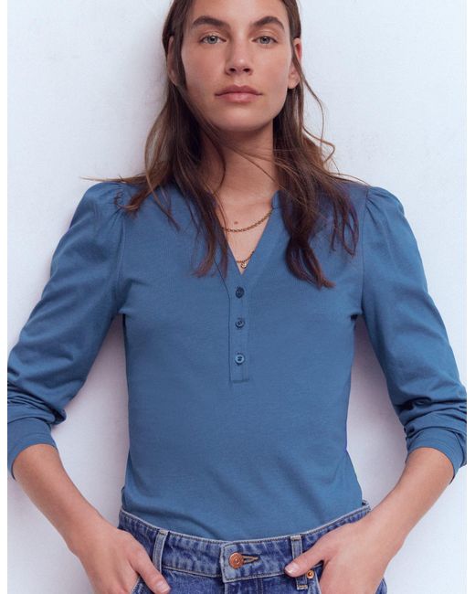 Boden Blue Supersoft Open Neck Henley