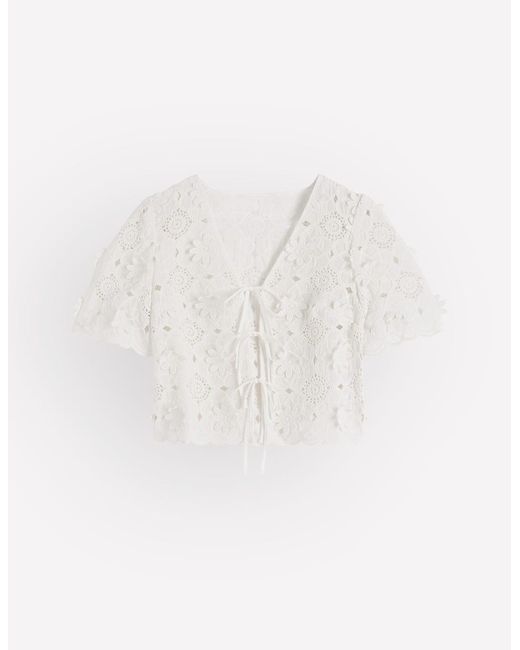 Boden Blue Tie Front Lace Top
