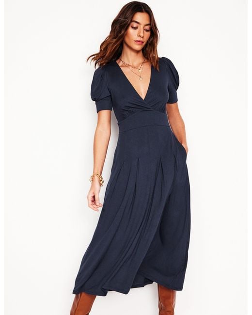 Boden Kristen Pleated Jersey Dress in Blue | Lyst