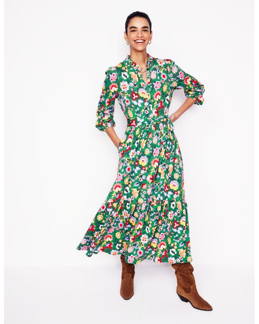 Boden Green Willow Tiered Jersey Dress