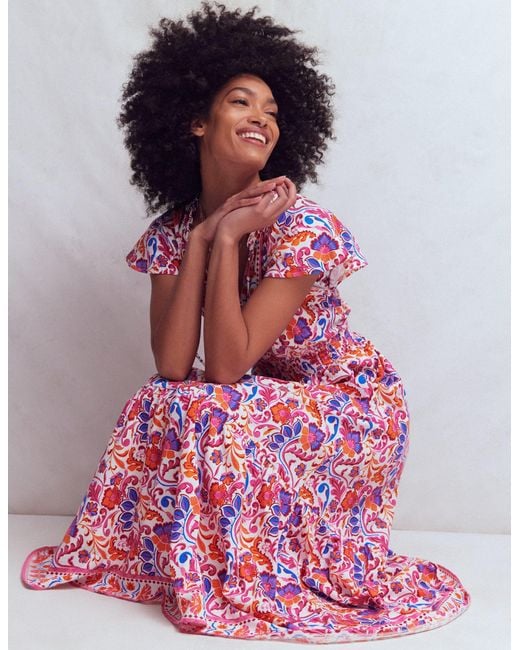 Boden Pink Tala Tiered Jersey Maxi Dress