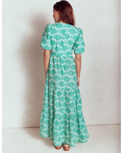 Boden Green Tiered Poplin Maxi Dress-Formica, Bloom Mosaic