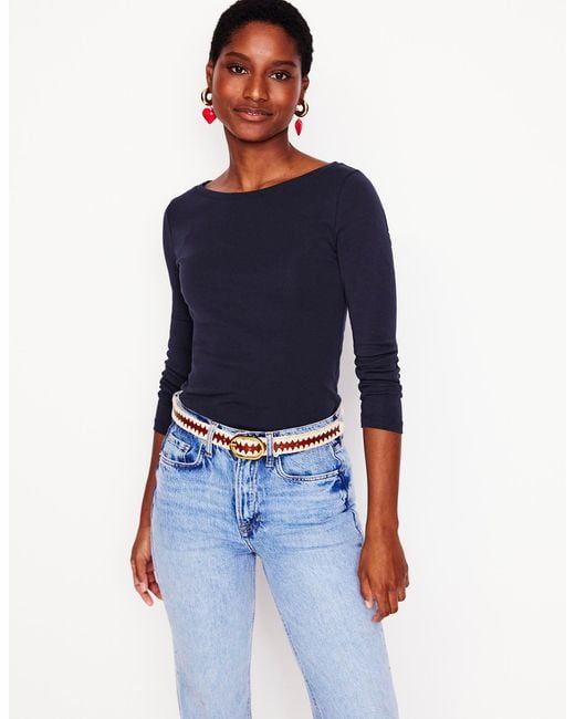 Boden Blue Essential Boat-neck Jersey Top