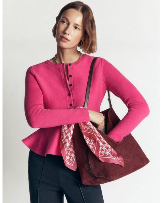 Boden Pink Fitted Wool Peplum Cardigan