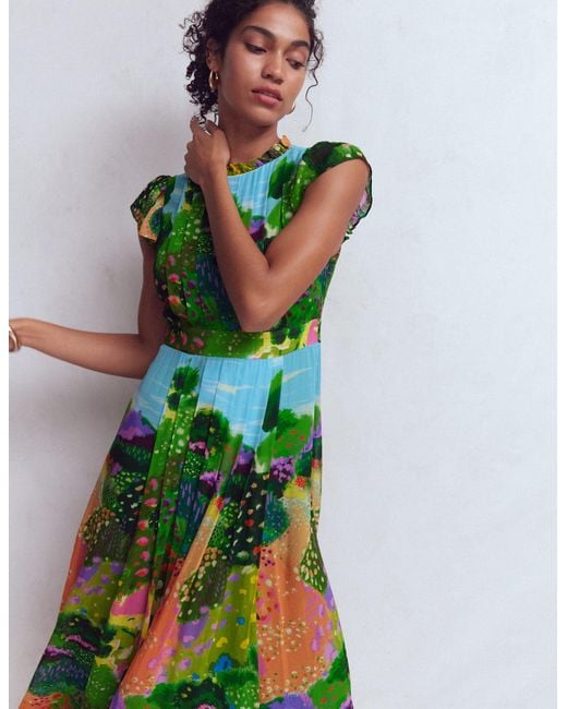 Boden Green Pleat Ruffle Maxi Dress