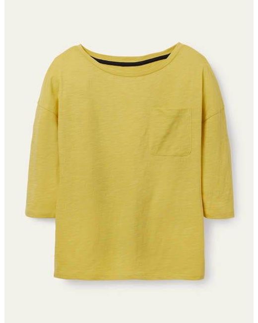Boden Yellow Das Kastenförmige Baumwoll-T-Shirt Mit U-Boot-Ausschnitt Damen