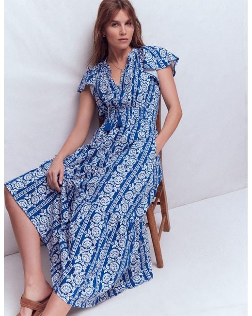 Boden Blue Tala Tiered Jersey Maxi Dress