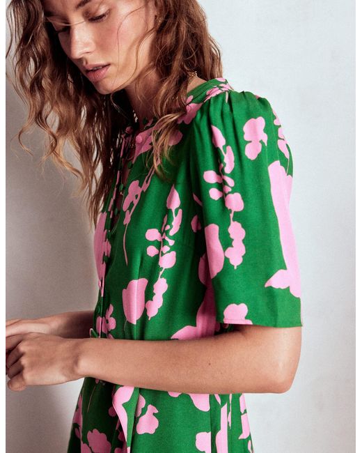 Boden Green Kate Puff Sleeve Belted Dress