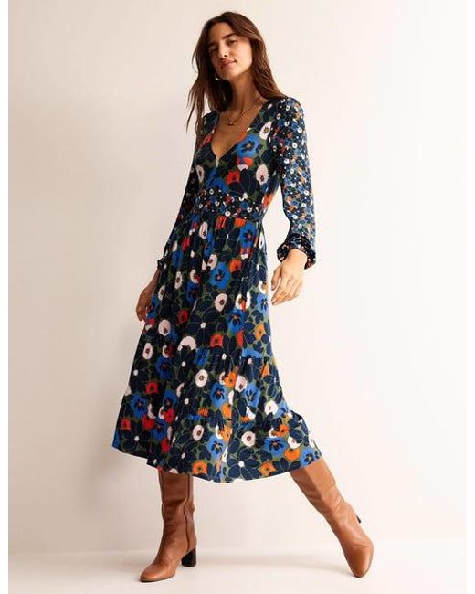 Robe midi pêle-mêle à col v Boden en coloris Blue