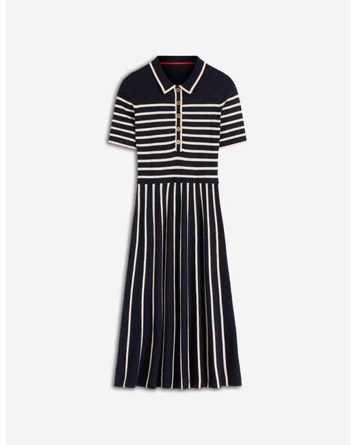 Boden Blue Collared Knitted Midi Dress