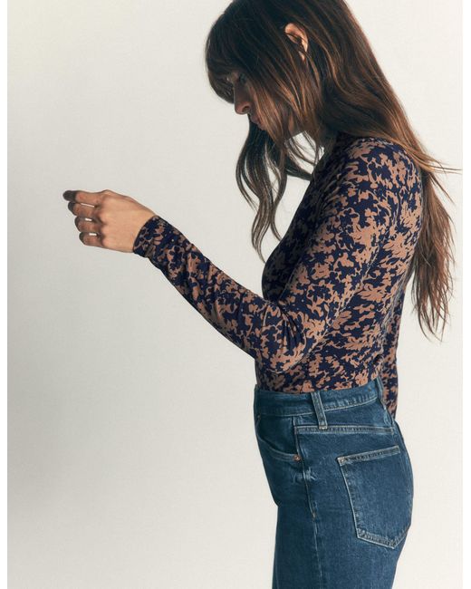 Boden Blue Tia Ruched High Neck Top