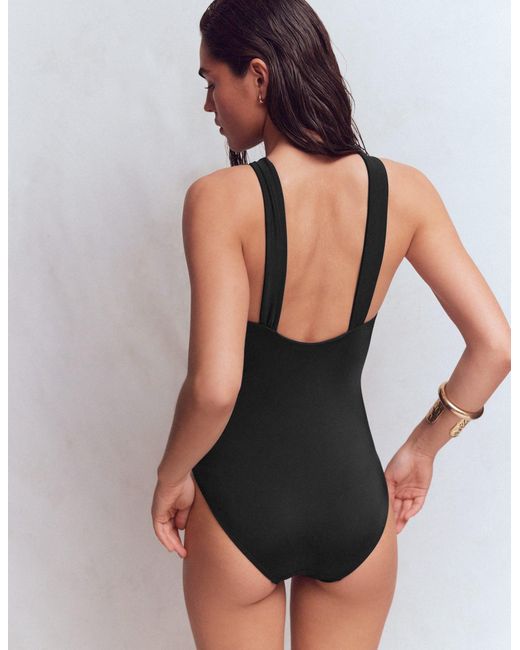 Boden Black Pleated Strap Cross Swimsuit