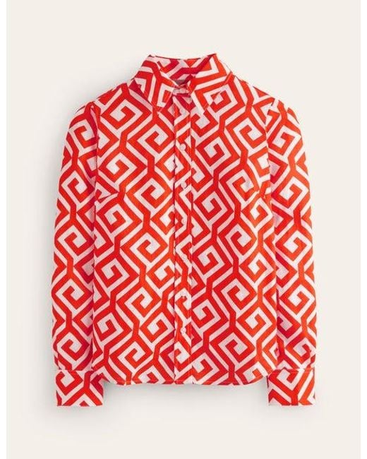 Boden Red Sienna Linen Shirt Flame Scarlett, Maze