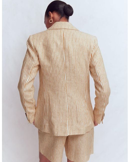 Boden Natural Stamford Linen Blazer-Neutral, Stripe