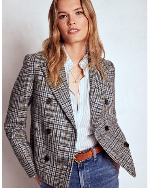 Boden Gray Boxy Double Breasted Blazer- And Prince Of Wales