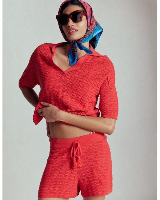 Boden Red Texturierte Strick-Shorts
