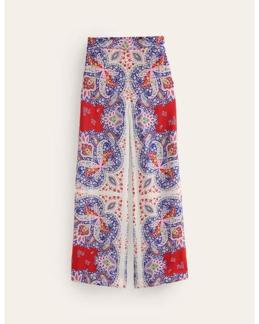 Boden Red Palazzo Fluid Crepe Pants Rubicondo, Ornate Paisley