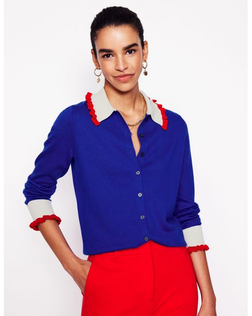 Boden Blue Strickjacke Aus Baumwollmischgewebe Mit Rüschen