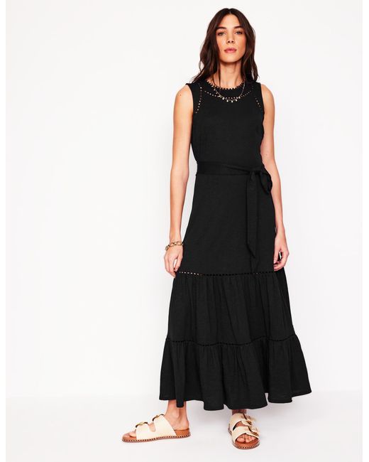 Boden Black Mila Trim Tiered Jersey Dress