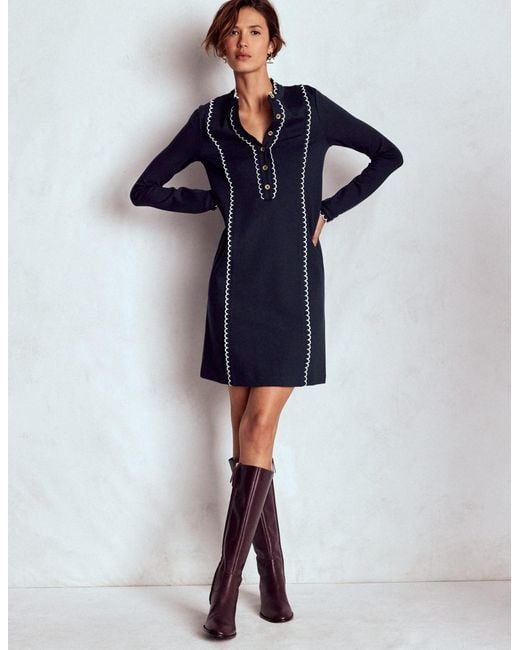 Boden Blue Scallop Detail Jersey Dress