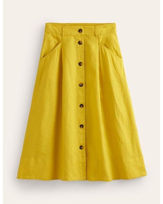 Boden Yellow Petra Linen Midi Skirt