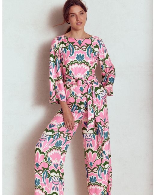 Boden White Kimono Sleeve Jumpsuit-Meadowsweet, Freesia