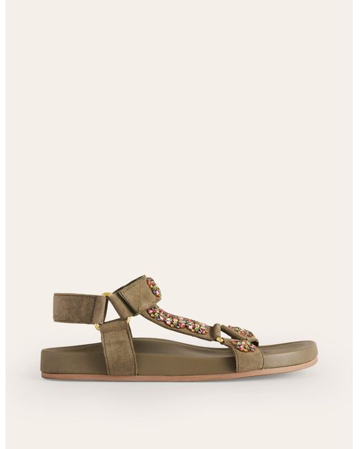Boden Natural Embellished Suede Trek Style Sandals