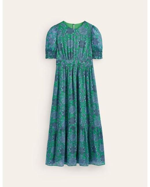 Boden Smocked Cuff Maxi Dress Ming Green, Gardenia Swirl