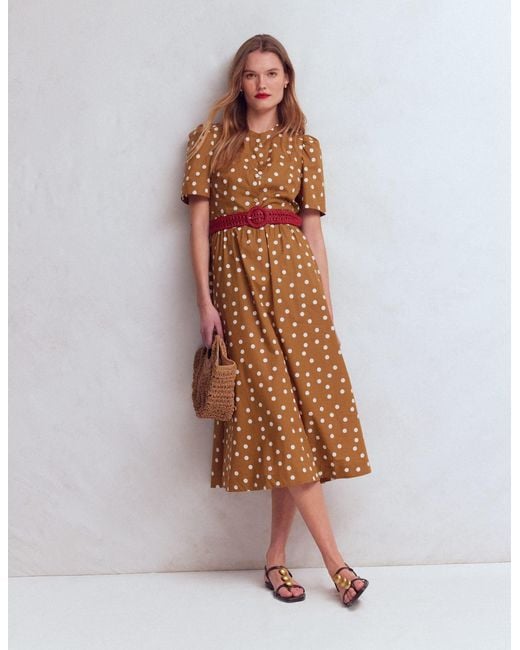Boden Brown Ivy Button Cotton Midi Dress