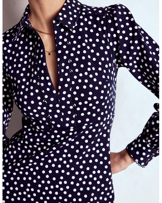 Boden Blue Paspeliertes Ponte-Midikleid Mit Reißverschluss-Französisches Marineblau, Gemalte Tupfen