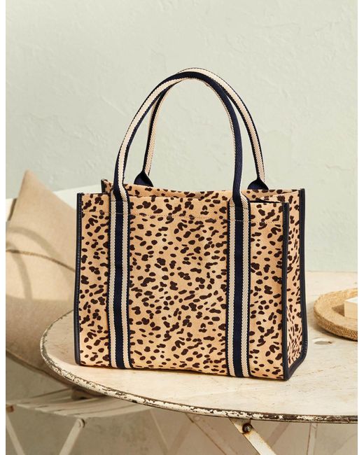 Boden Metallic Structured Canvas Tote Bag Natural Leopard