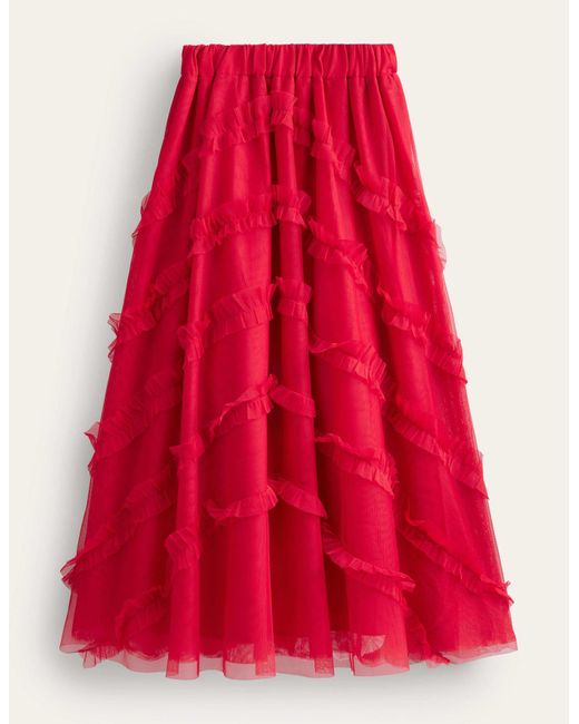 Boden Red Tulle Occasion Midi Skirt