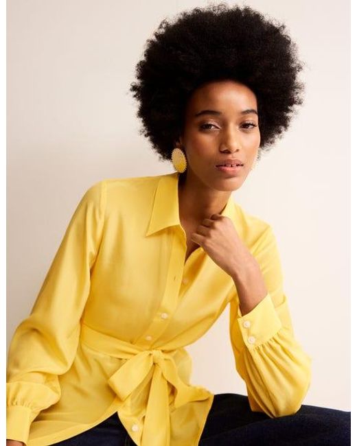 Boden Yellow Belted Silk Shirt