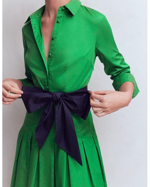 Boden Green Maxi Pleated Bow Dress