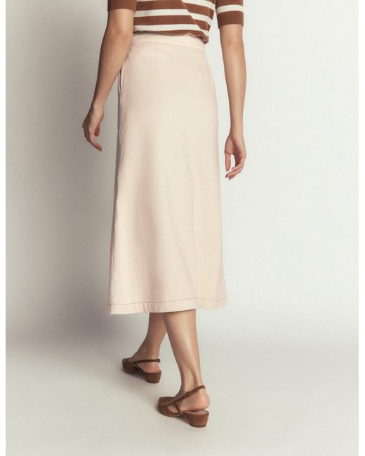 Boden Natural Val Button Denim Midi Skirt